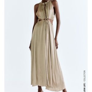 ZARA Wrinkle Look Satin Effect Cut Out Dress